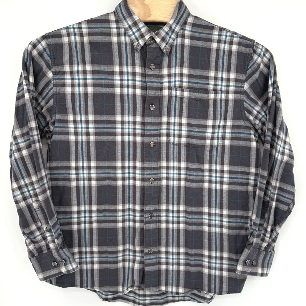 Cabela's Button Down Shirt Men L Grey Plaid Long Sleeve Cotton Flannel Outdoor